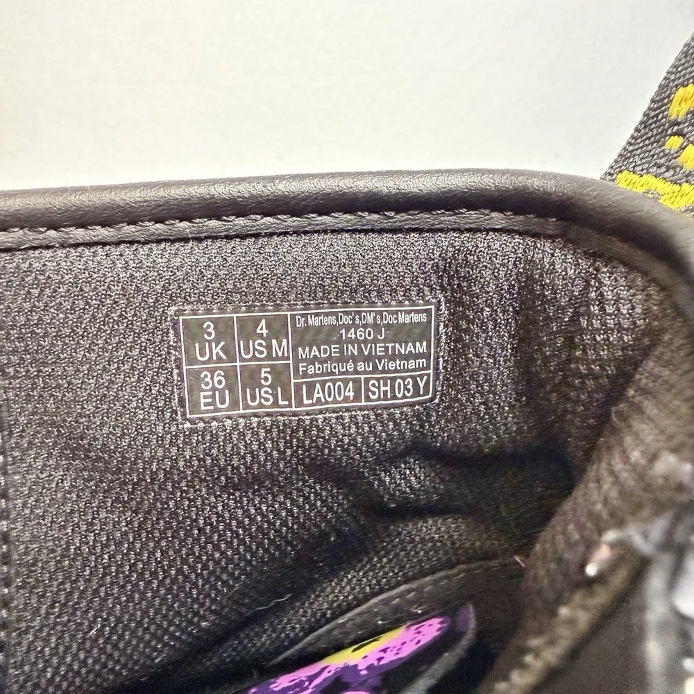 Dr. Martens 1460 J 8-Eye Patent Black Floral High Top Boot Youth Size US‎ 4